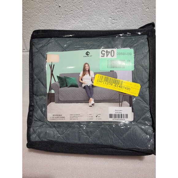 New Reversible Non Slip Box Cushion Sofa Slipcover Gray Chun Yi Subrtex - Picture 1 of 6